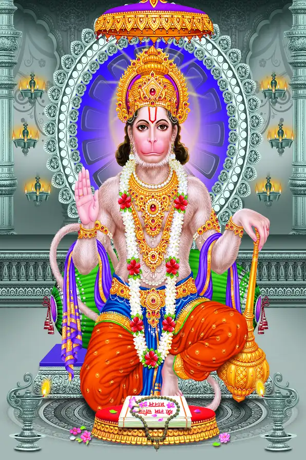 HN163 Hanuman Ji Plain, Glitter, Stone, Crystal High Gloss Decorative Tile by Global Art