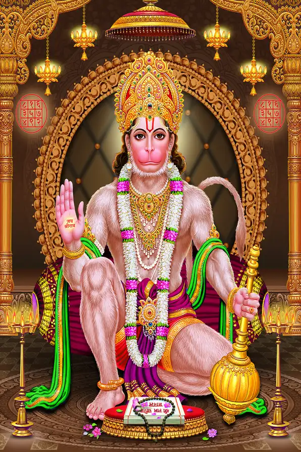 HN164 Hanuman Ji Plain, Glitter, Stone, Crystal High Gloss Decorative Tile by Global Art