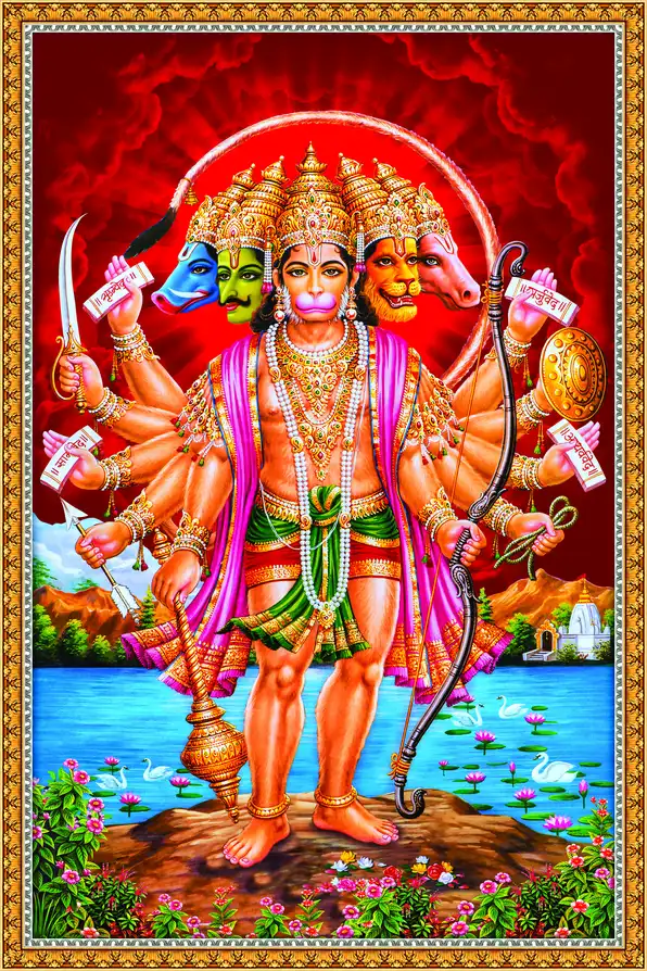 HN165 Hanuman Ji Plain, Glitter, Stone, Crystal High Gloss Decorative Tile by Global Art