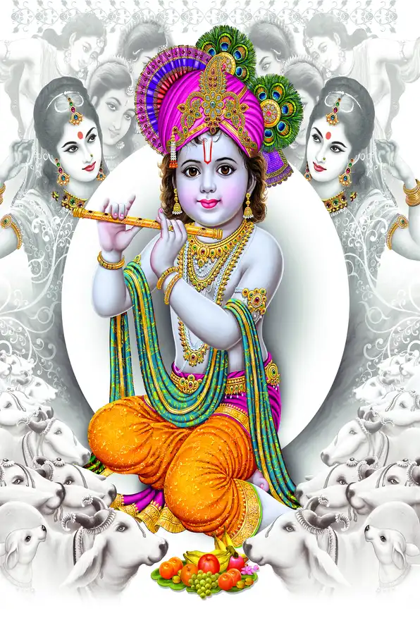 KS101 Lord Krishna Plain, Glitter, Stone, Crystal High Gloss Decorative Tile by Global Art