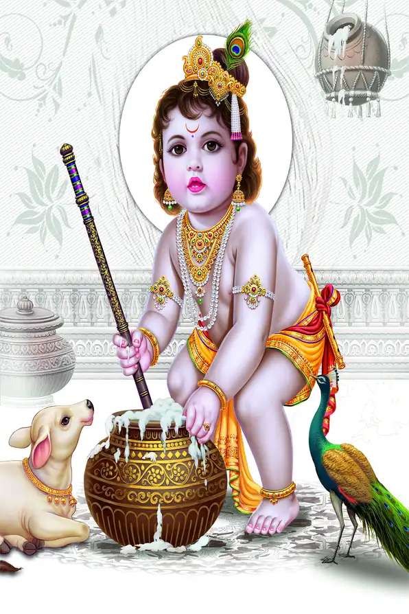 KS102 Lord Krishna Plain, Glitter, Stone, Crystal High Gloss Decorative Tile by Global Art