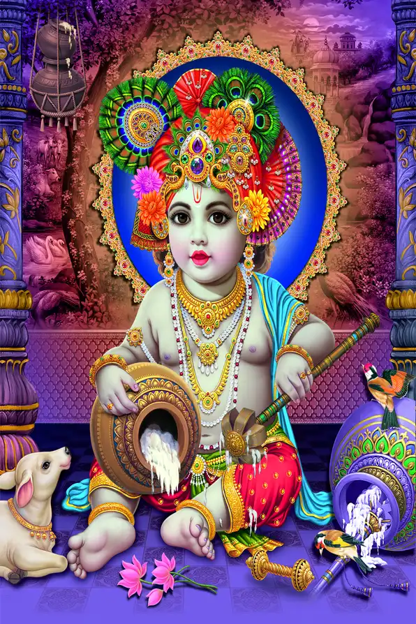 KS103 Lord Krishna Plain, Glitter, Stone, Crystal High Gloss Decorative Tile by Global Art