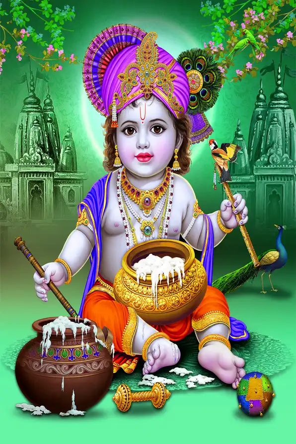 KS104 Lord Krishna Plain, Glitter, Stone, Crystal High Gloss Decorative Tile by Global Art