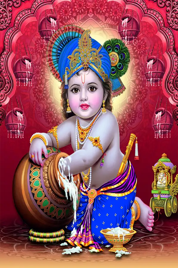 KS105 Lord Krishna Plain, Glitter, Stone, Crystal High Gloss Decorative Tile by Global Art