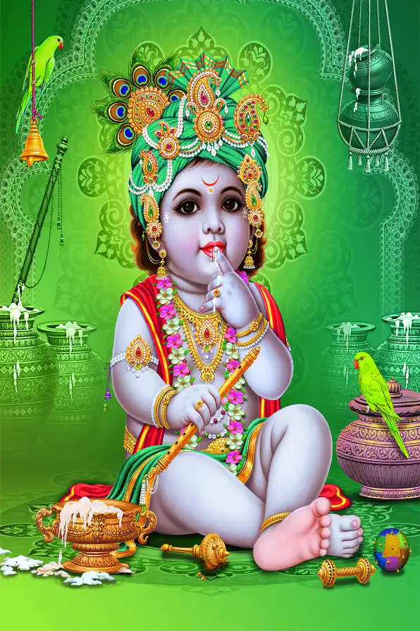 KS106 Lord Krishna Plain, Glitter, Stone, Crystal High Gloss Decorative Tile by Global Art