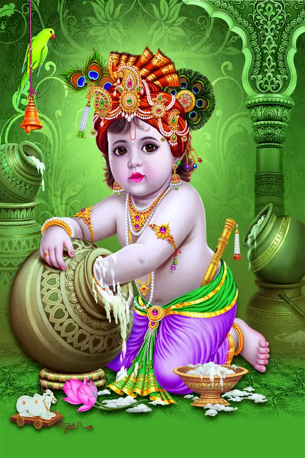 KS107 Lord Krishna Plain, Glitter, Stone, Crystal High Gloss Decorative Tile by Global Art