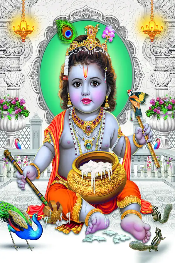 KS108 Lord Krishna Plain, Glitter, Stone, Crystal High Gloss Decorative Tile by Global Art