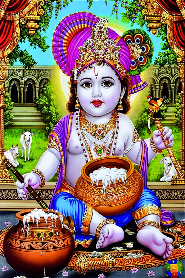 KS109 Lord Krishna Plain, Glitter, Stone, Crystal High Gloss Decorative Tile by Global Art