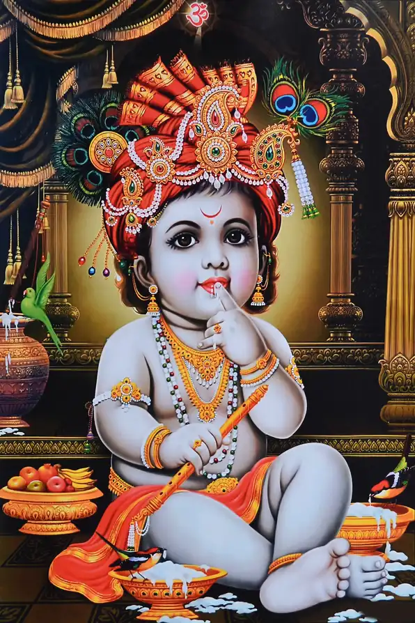 KS110 Lord Krishna Plain, Glitter, Stone, Crystal High Gloss Decorative Tile by Global Art