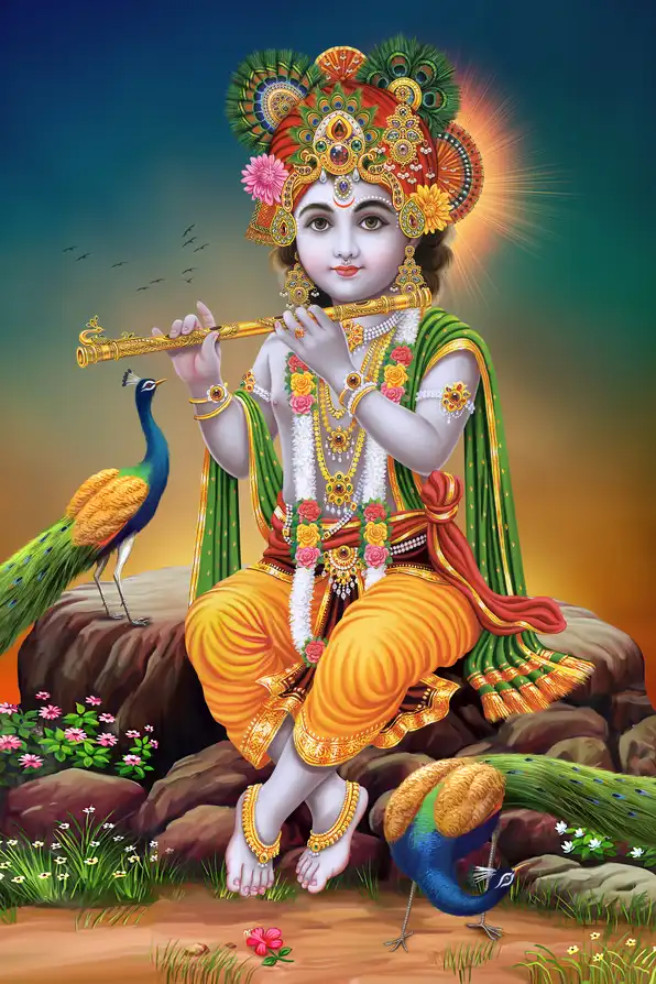 KS111 Lord Krishna Plain, Glitter, Stone, Crystal High Gloss Decorative Tile by Global Art