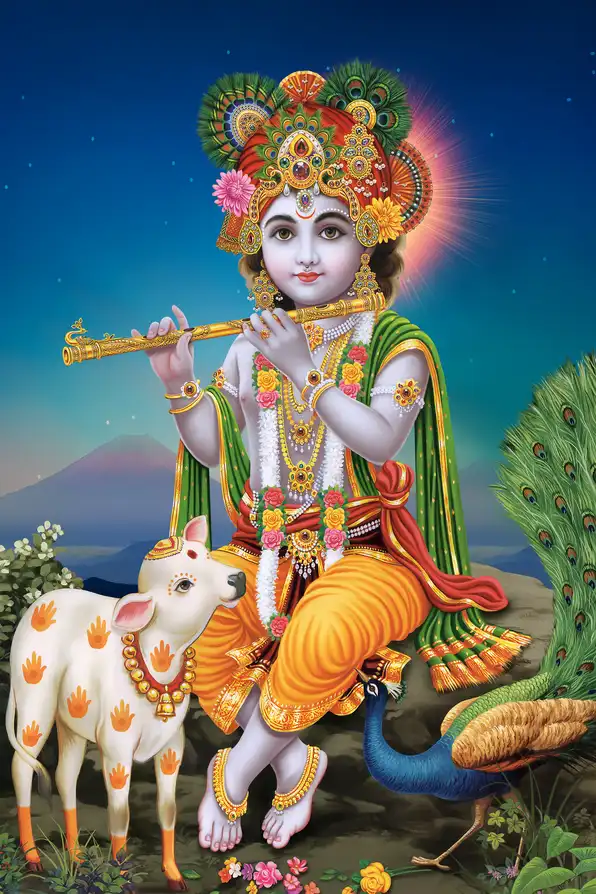 KS113 Lord Krishna Plain, Glitter, Stone, Crystal High Gloss Decorative Tile by Global Art