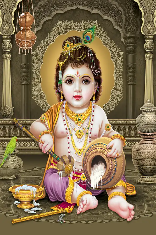 KS115 Lord Krishna Plain, Glitter, Stone, Crystal High Gloss Decorative Tile by Global Art