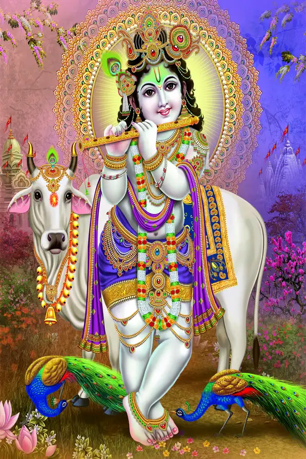 KS116 Lord Krishna Plain, Glitter, Stone, Crystal High Gloss Decorative Tile by Global Art