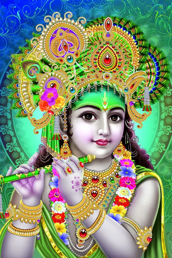 KS117 Lord Krishna Plain, Glitter, Stone, Crystal High Gloss Decorative Tile by Global Art