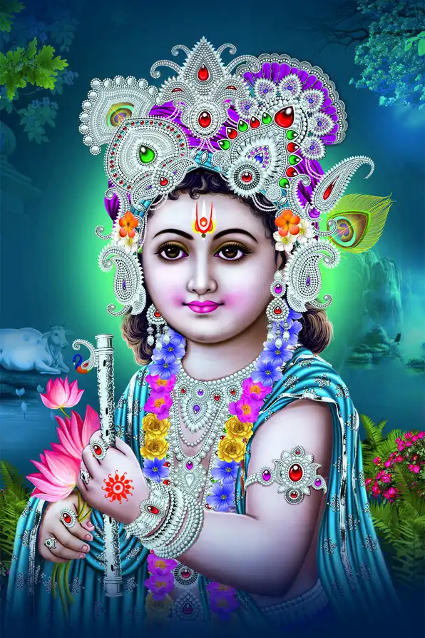 KS118 Lord Krishna Plain, Glitter, Stone, Crystal High Gloss Decorative Tile by Global Art