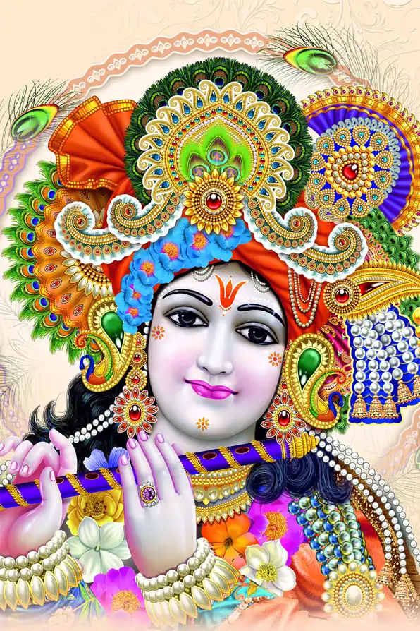 KS119 Lord Krishna Plain, Glitter, Stone, Crystal High Gloss Decorative Tile by Global Art