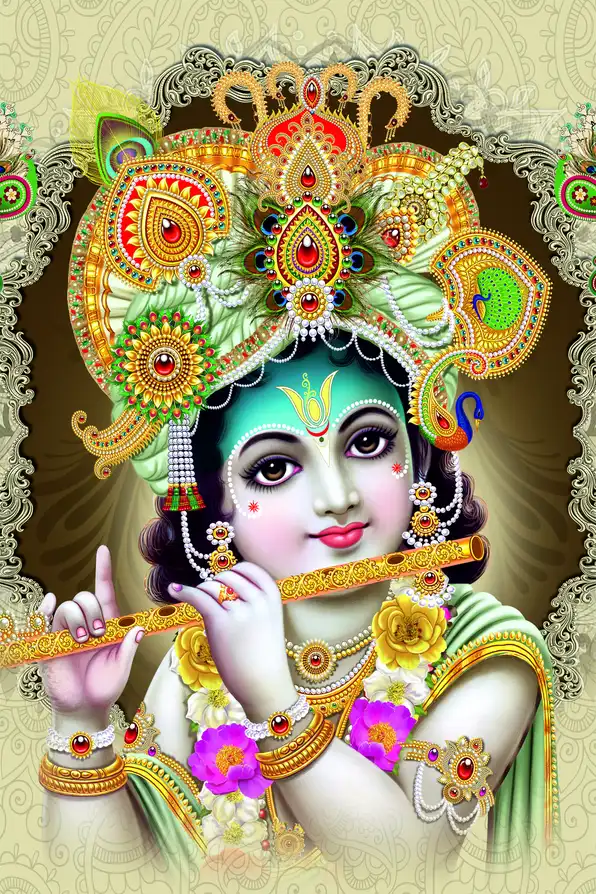 KS121 Lord Krishna Plain, Glitter, Stone, Crystal High Gloss Decorative Tile by Global Art