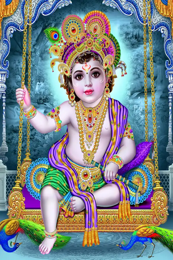 KS122 Lord Krishna Plain, Glitter, Stone, Crystal High Gloss Decorative Tile by Global Art