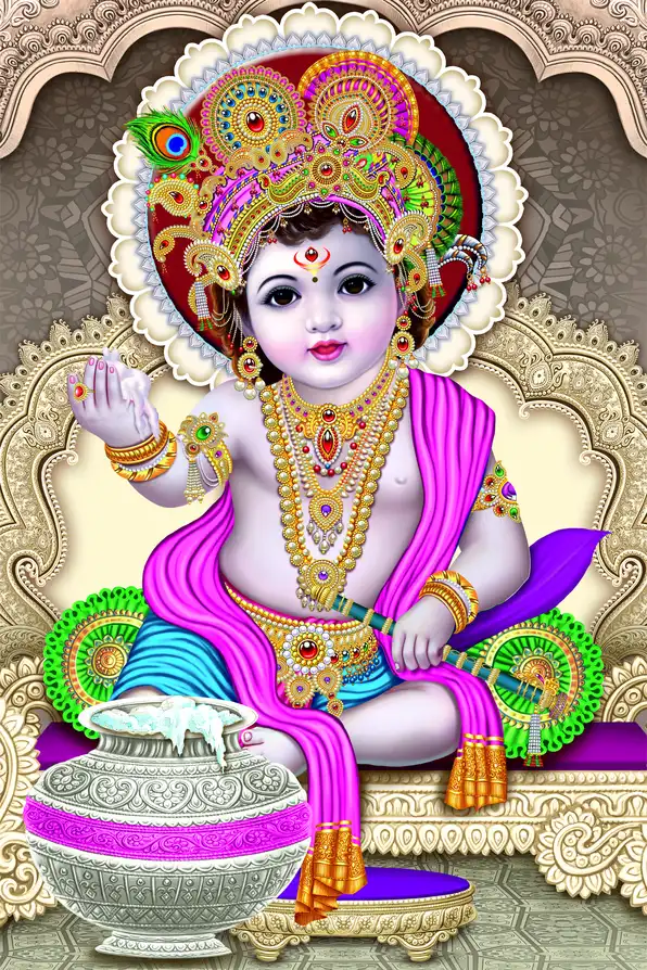 KS123 Lord Krishna Plain, Glitter, Stone, Crystal High Gloss Decorative Tile by Global Art