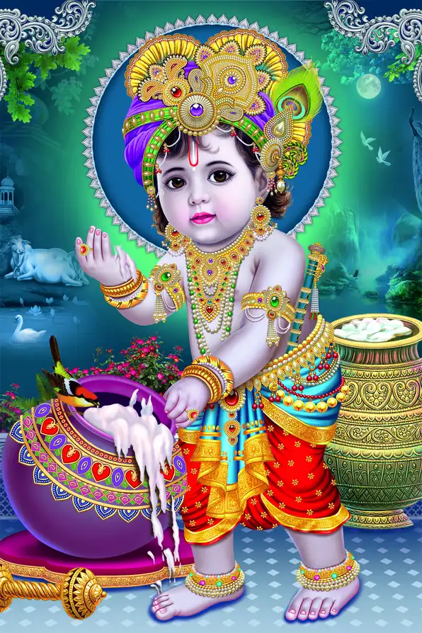 KS124 Lord Krishna Plain, Glitter, Stone, Crystal High Gloss Decorative Tile by Global Art