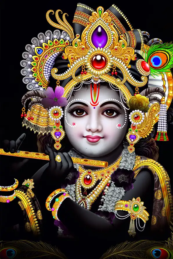 KS125 Lord Krishna Plain, Glitter, Stone, Crystal High Gloss Decorative Tile by Global Art