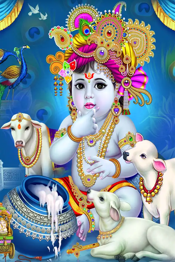 KS126 Lord Krishna Plain, Glitter, Stone, Crystal High Gloss Decorative Tile by Global Art