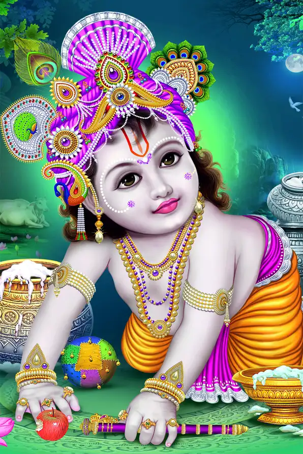 KS127 Lord Krishna Plain, Glitter, Stone, Crystal High Gloss Decorative Tile by Global Art