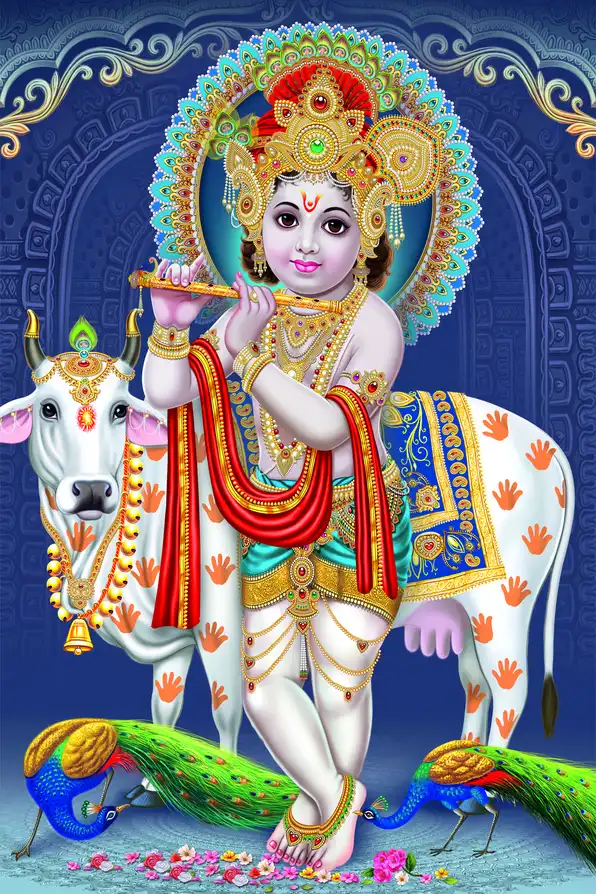 KS128 Lord Krishna Plain, Glitter, Stone, Crystal High Gloss Decorative Tile by Global Art