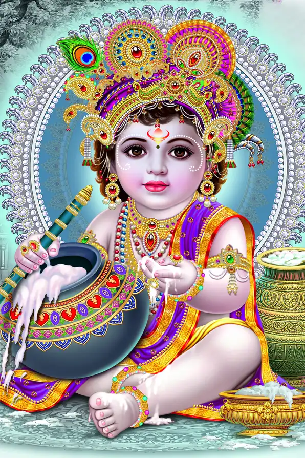 KS129 Lord Krishna Plain, Glitter, Stone, Crystal High Gloss Decorative Tile by Global Art