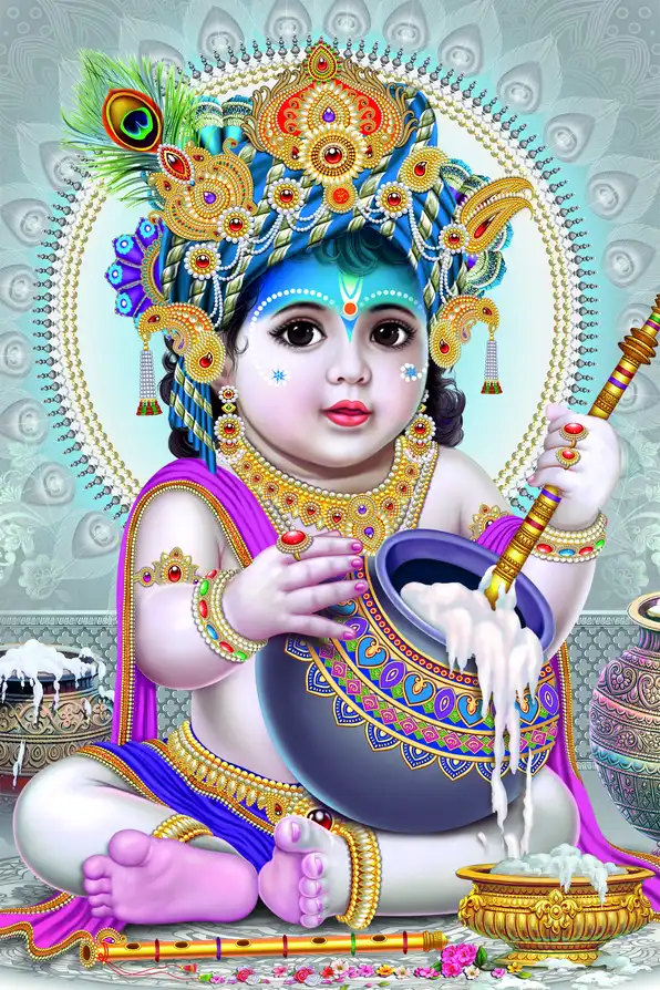KS130 Lord Krishna Plain, Glitter, Stone, Crystal High Gloss Decorative Tile by Global Art