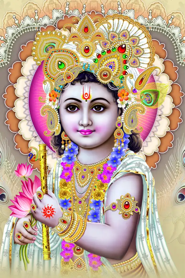 KS131 Lord Krishna Plain, Glitter, Stone, Crystal High Gloss Decorative Tile by Global Art