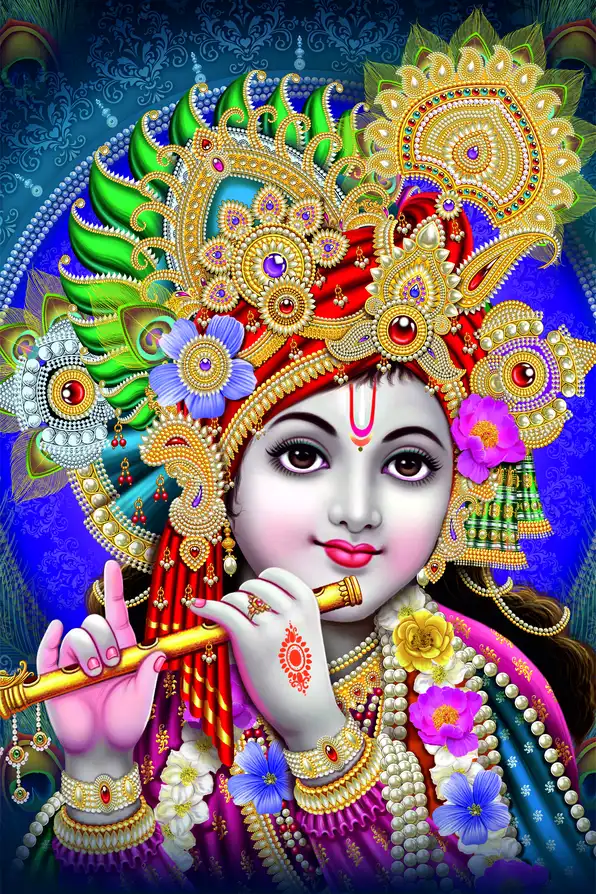 KS132 Lord Krishna Plain, Glitter, Stone, Crystal High Gloss Decorative Tile by Global Art
