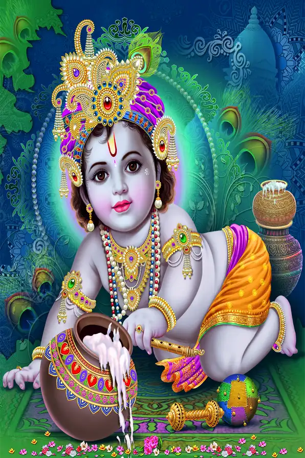 KS133 Lord Krishna Plain, Glitter, Stone, Crystal High Gloss Decorative Tile by Global Art
