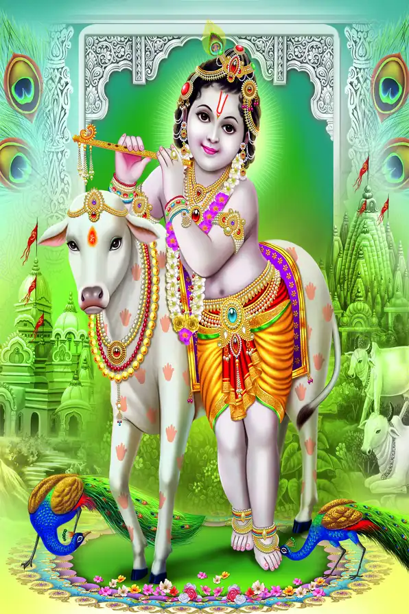 KS134 Lord Krishna Plain, Glitter, Stone, Crystal High Gloss Decorative Tile by Global Art