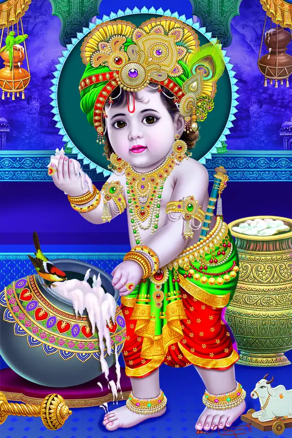 KS135 Lord Krishna Plain, Glitter, Stone, Crystal High Gloss Decorative Tile by Global Art