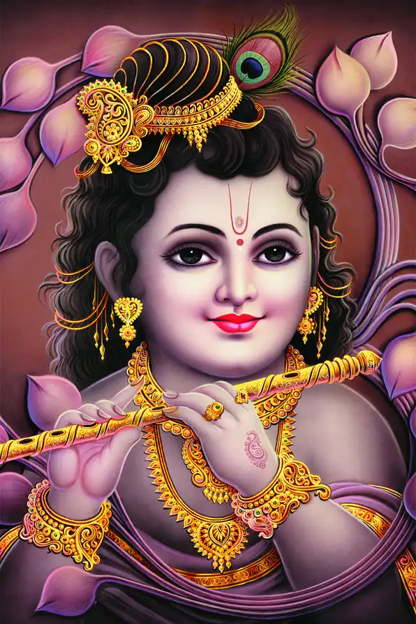 KS137 Lord Krishna Plain, Glitter, Stone, Crystal High Gloss Decorative Tile by Global Art