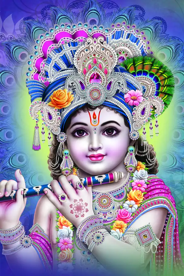 KS139 Lord Krishna Plain, Glitter, Stone, Crystal High Gloss Decorative Tile by Global Art