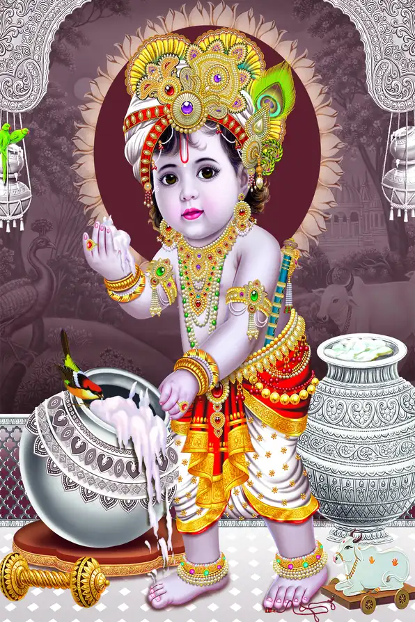 KS140 Lord Krishna Plain, Glitter, Stone, Crystal High Gloss Decorative Tile by Global Art