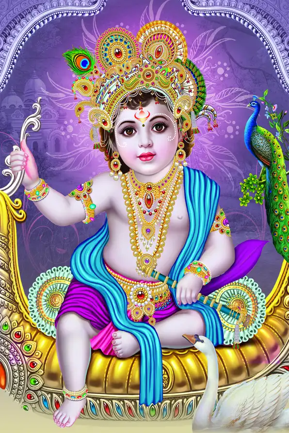 KS141 Lord Krishna Plain, Glitter, Stone, Crystal High Gloss Decorative Tile by Global Art