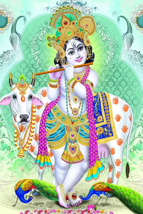 KS144 Lord Krishna Plain, Glitter, Stone, Crystal High Gloss Decorative Tile by Global Art