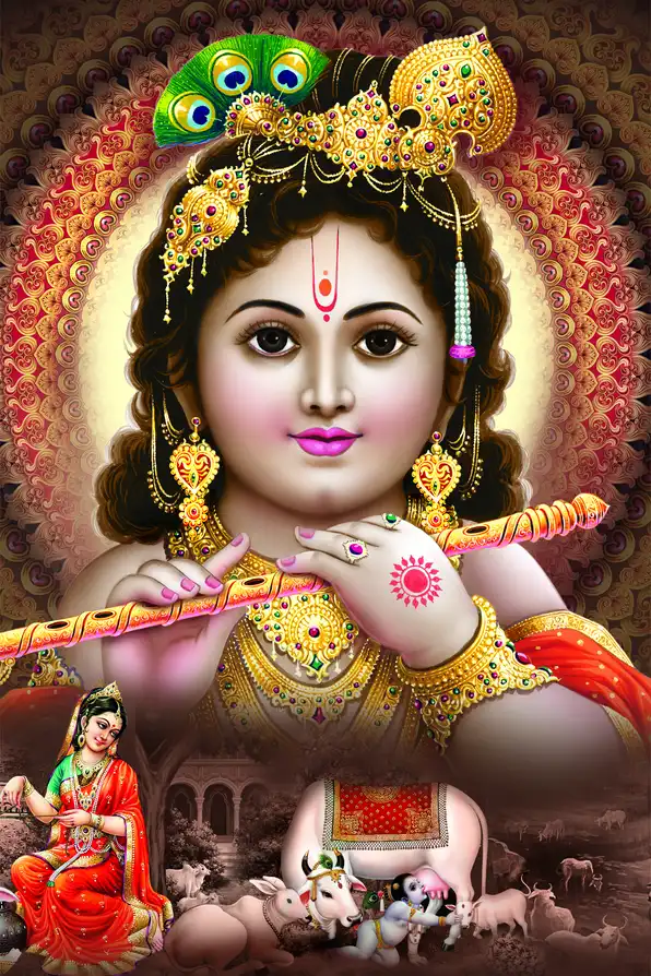 KS147 Lord Krishna Plain, Glitter, Stone, Crystal High Gloss Decorative Tile by Global Art