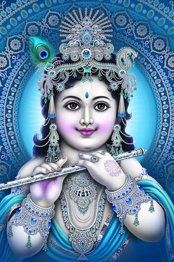 KS148 Lord Krishna Plain, Glitter, Stone, Crystal High Gloss Decorative Tile by Global Art