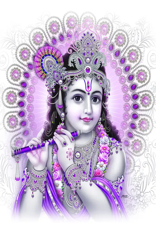 KS149 Lord Krishna Plain, Glitter, Stone, Crystal High Gloss Decorative Tile by Global Art