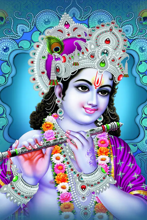 KS150 Lord Krishna Plain, Glitter, Stone, Crystal High Gloss Decorative Tile by Global Art