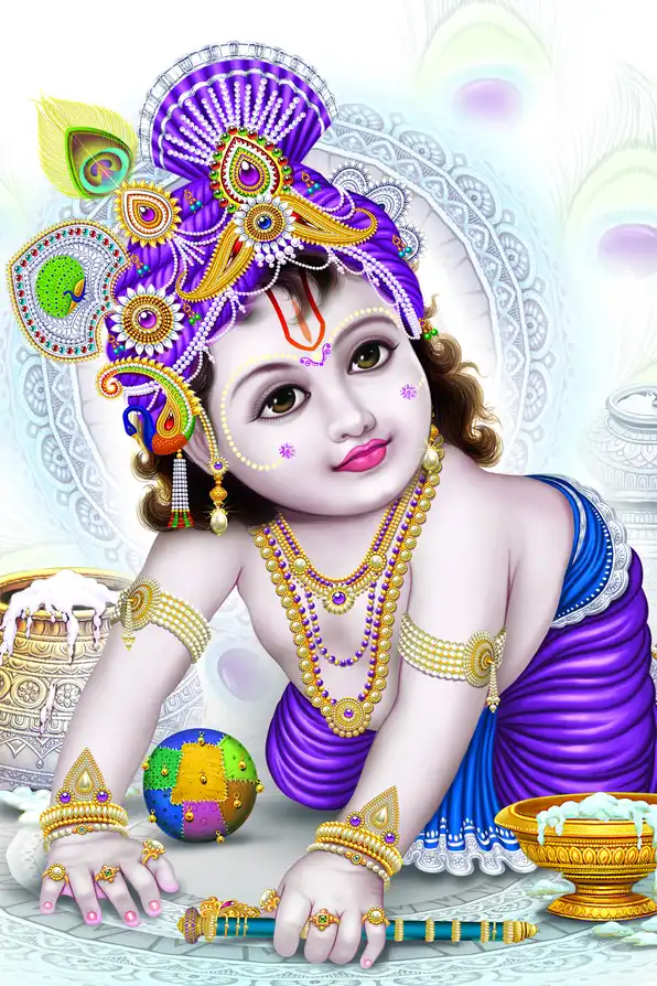 KS151 Lord Krishna Plain, Glitter, Stone, Crystal High Gloss Decorative Tile by Global Art