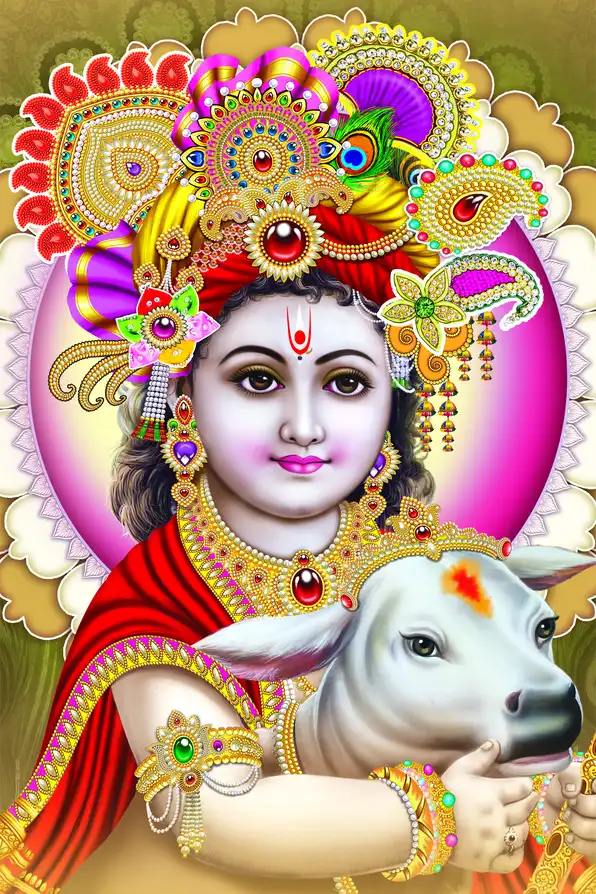 KS152 Lord Krishna Plain, Glitter, Stone, Crystal High Gloss Decorative Tile by Global Art