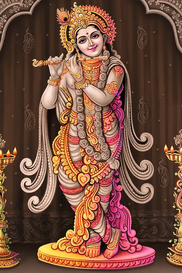 KS153 Lord Krishna Plain, Glitter, Stone, Crystal High Gloss Decorative Tile by Global Art