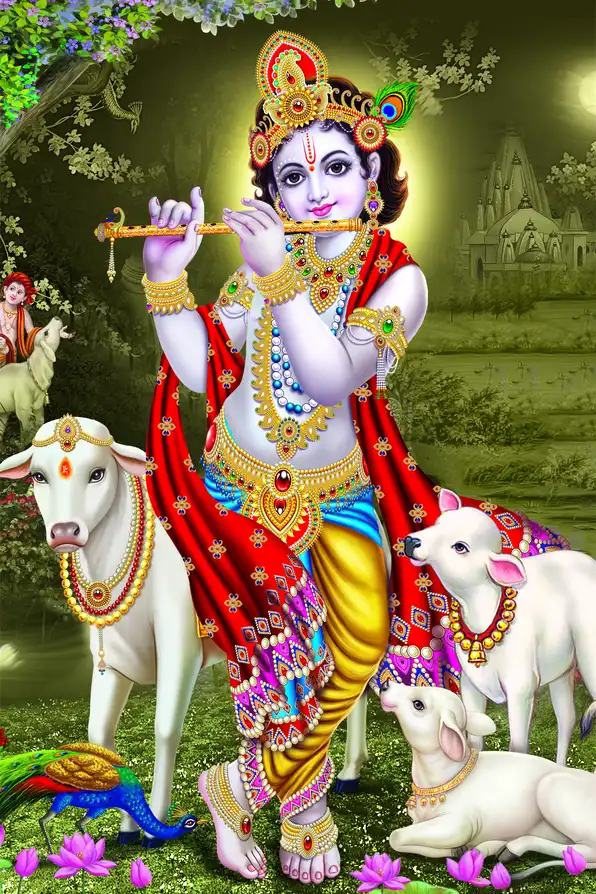 KS155 Lord Krishna Plain, Glitter, Stone, Crystal High Gloss Decorative Tile by Global Art