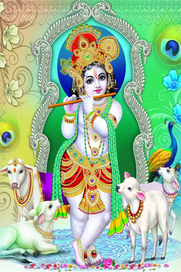 KS160 Lord Krishna Plain, Glitter, Stone, Crystal High Gloss Decorative Tile by Global Art