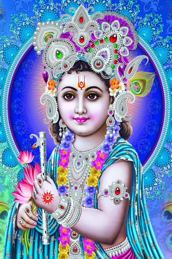 KS161 Lord Krishna Plain, Glitter, Stone, Crystal High Gloss Decorative Tile by Global Art